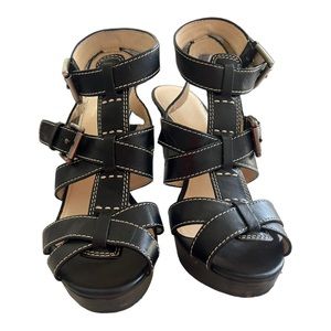 Coach Platform Sandals Stephanie Black Ankle Wrap Stacked Heel size 9.5